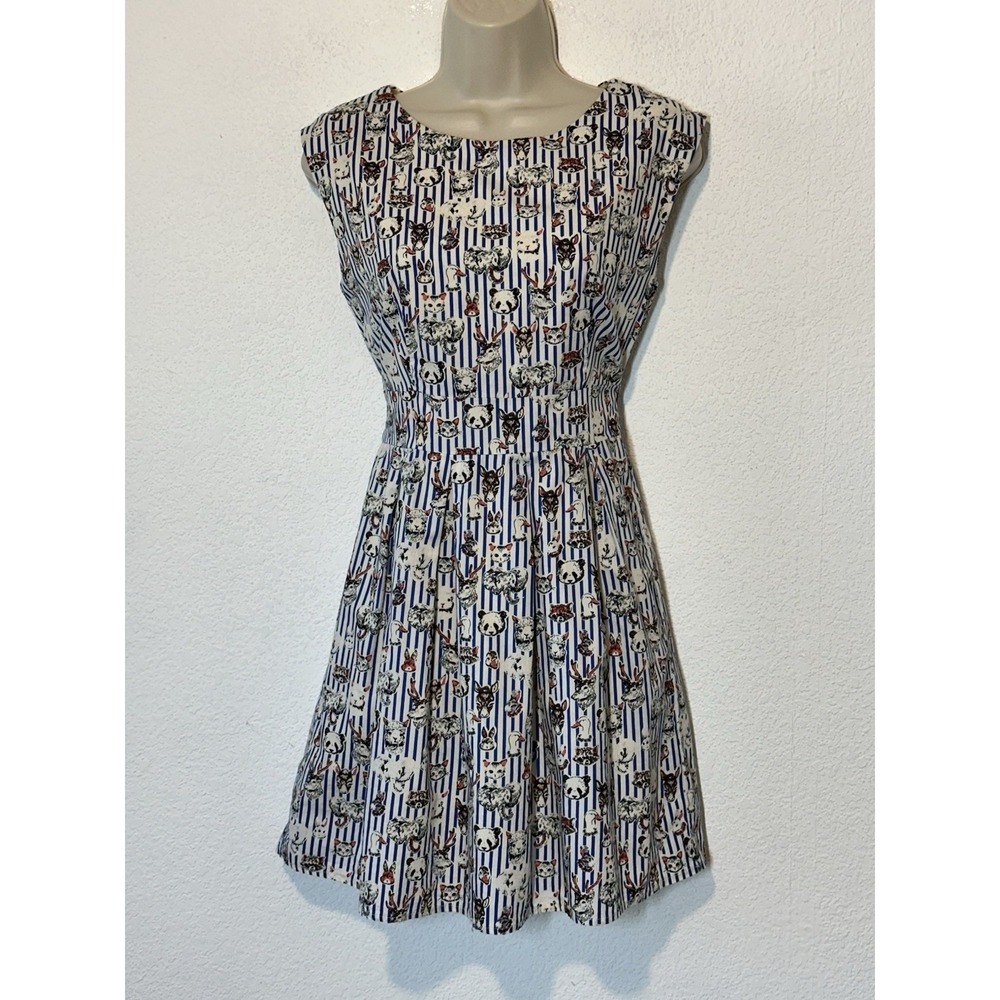 SM Wardrobe Womens A-Line Dress Size S Blue White Animal‎ Print AOP